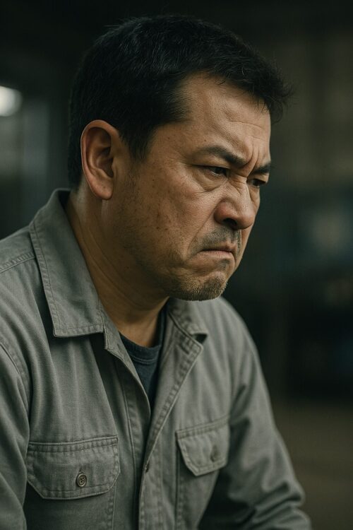 怒りを我慢する男性