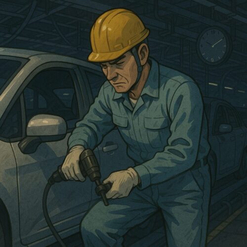 自動車工場で働く男性