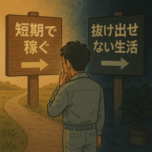 岐路に立つ男性。交代勤務を辞めるか悩んでいる