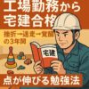 工場の作業着の父ちゃんが安全帽のまま宅建のテキストを開いてる姿