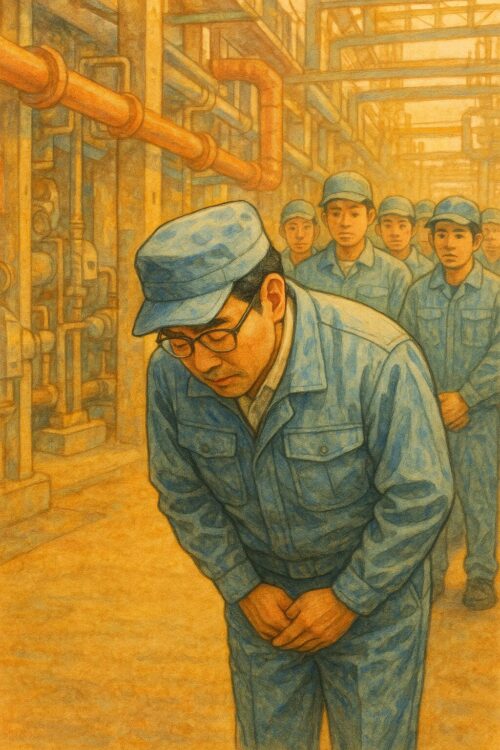 先頭に立って謝罪する現場リーダー