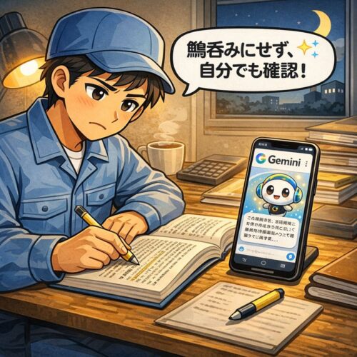 AIの説明を参考にしつつテキストで確認する様子