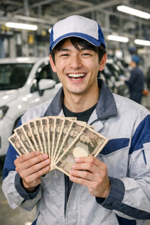 期間工で大金を手にした青年