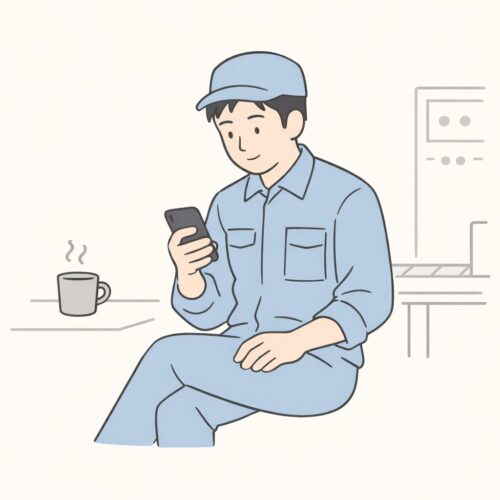 休憩時間にスマホで宅建の問題を確認する社会人。隙間時間を使ったスマホ学習のイメージ
